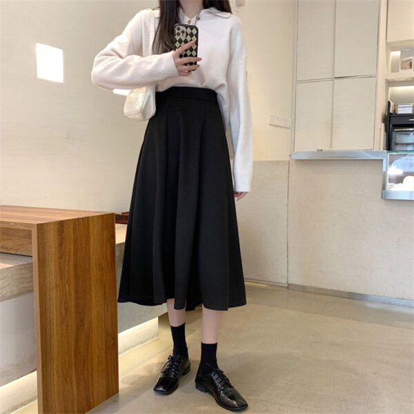 Black Woolen Skirt Autumn And Winter High Waist A- Line Skirt Umbrella Skirt Skirt