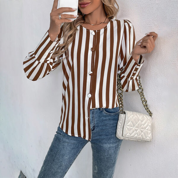 Women's V-neck Single Breasted Cardigan Stripes - Image 3