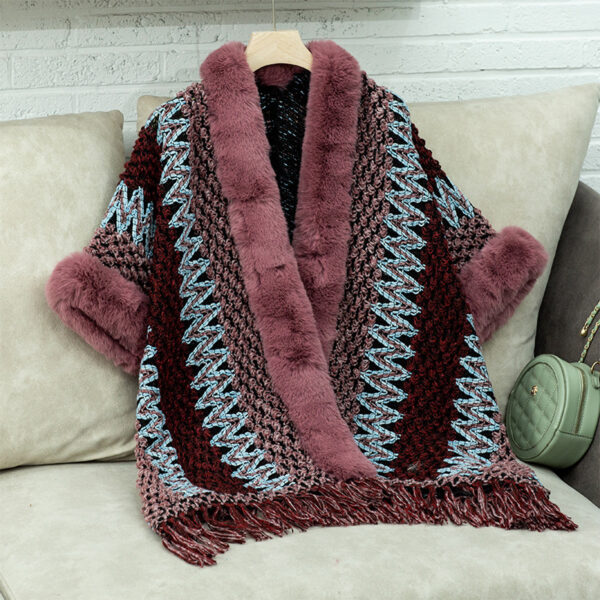 Women's Striped Knitted Tassel Cloak Loose Ethnic Style - Image 8