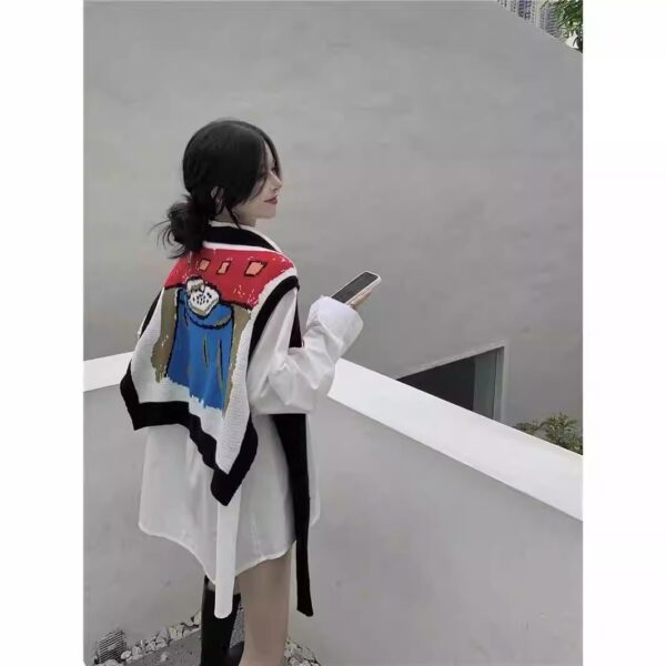 Korean Style Long Sleeve Shirt Cartoon Shawl Sweater Two-piece Vest Set - Image 2