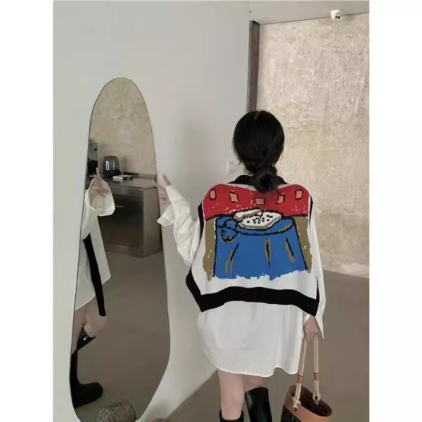 Korean Style Long Sleeve Shirt Cartoon Shawl Sweater Two-piece Vest Set - Image 3