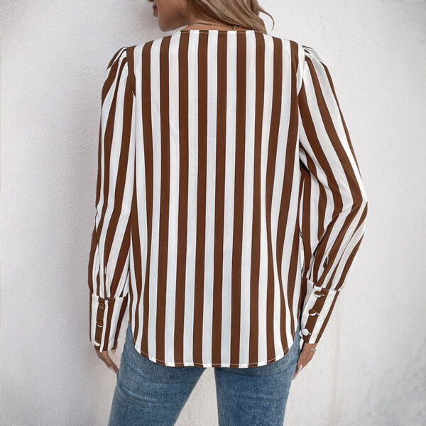 Women's V-neck Single Breasted Cardigan Stripes - Image 4