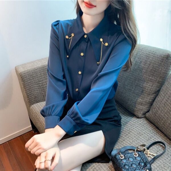 Western Style Chiffon Shirt Fashion Chain Patchwork Top - Image 7