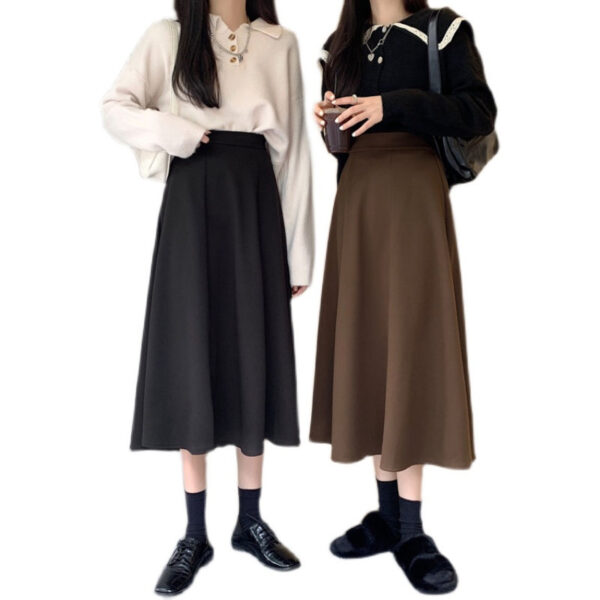 Black Woolen Skirt Autumn And Winter High Waist A- Line Skirt Umbrella Skirt Skirt - Image 5