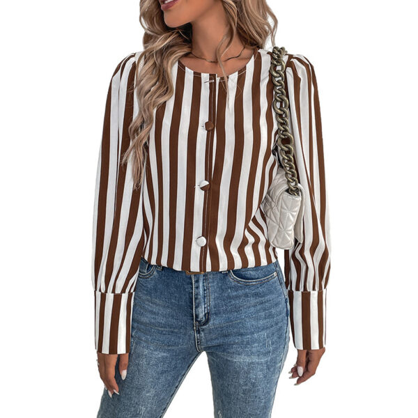 Women's V-neck Single Breasted Cardigan Stripes - Image 5