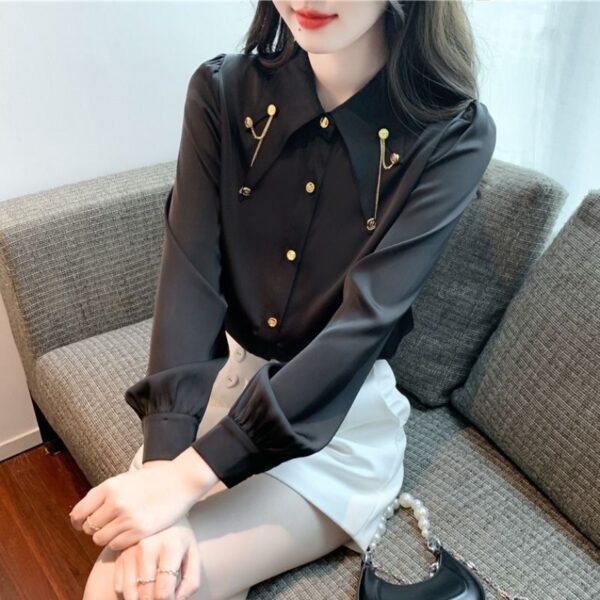 Western Style Chiffon Shirt Fashion Chain Patchwork Top - Image 8