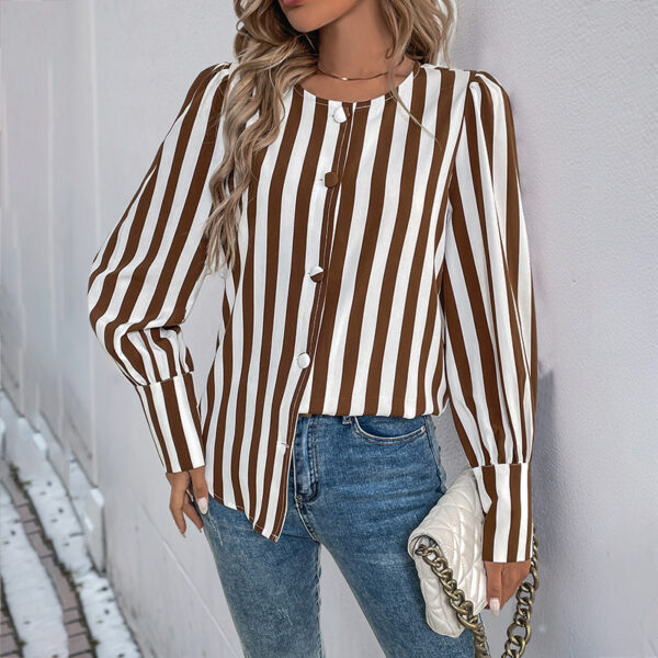 Women's V-neck Single Breasted Cardigan Stripes - Image 2