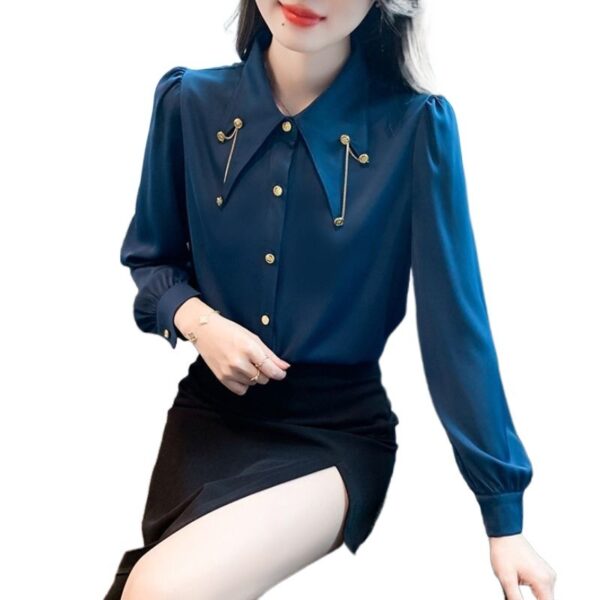 Western Style Chiffon Shirt Fashion Chain Patchwork Top - Image 5