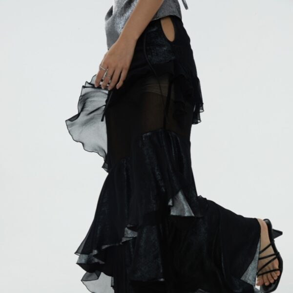 Irregular Ruffled Stitching See-through Off-the-leg Heavy Skirt - Image 5