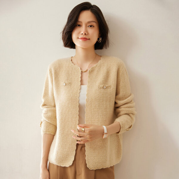 Women's Cashmere Cardigan Chanel Coat Loose Knitted Outerwear Round Neck Long Sleeve - Image 5