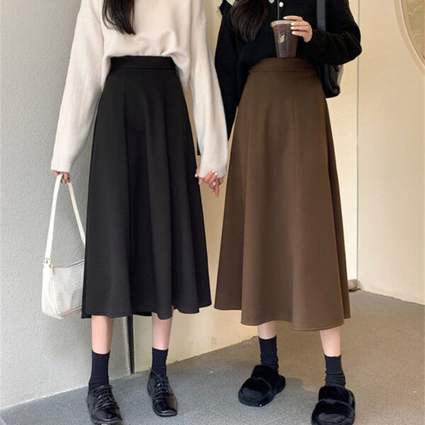 Black Woolen Skirt Autumn And Winter High Waist A- Line Skirt Umbrella Skirt Skirt - Image 2