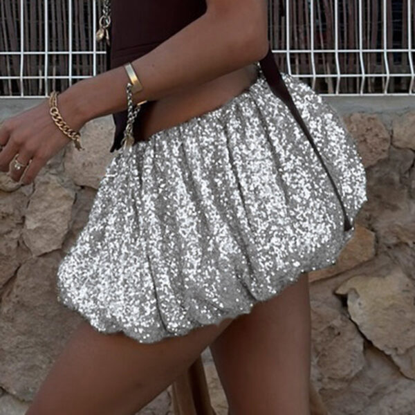 Fashion European And American Style Sexy Hot Girl Sequins Bud Skirt Silver Elastic - Image 3