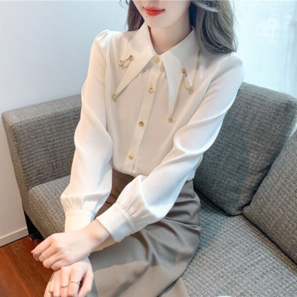 Western Style Chiffon Shirt Fashion Chain Patchwork Top - Image 3