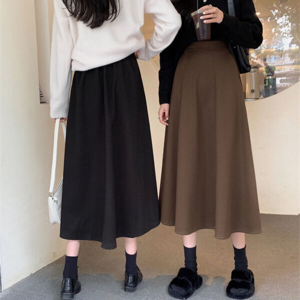 Black Woolen Skirt Autumn And Winter High Waist A- Line Skirt Umbrella Skirt Skirt - Image 3