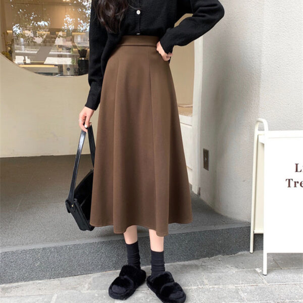 Black Woolen Skirt Autumn And Winter High Waist A- Line Skirt Umbrella Skirt Skirt - Image 7