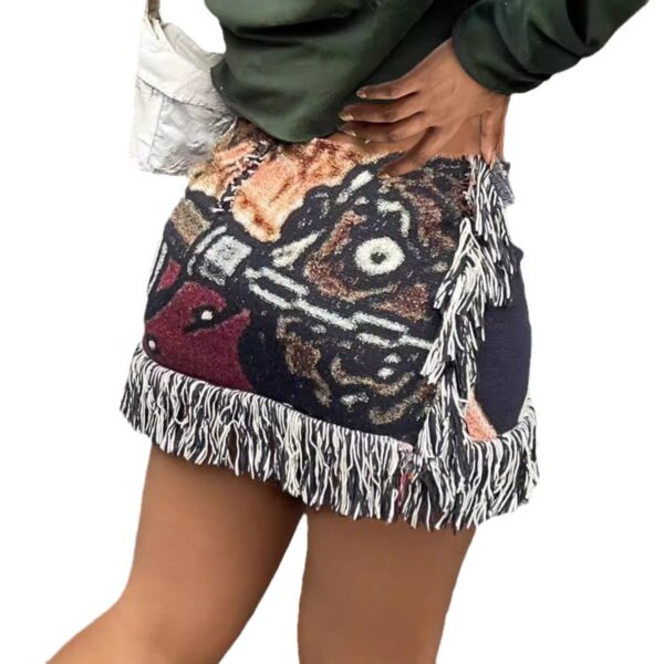 Casual Fashion Colorful Pattern Tassel Velvet Miniskirt - Image 5