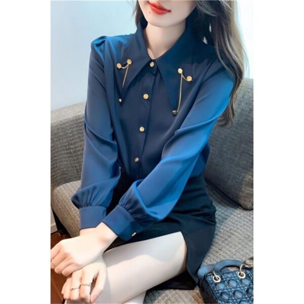 Western Style Chiffon Shirt Fashion Chain Patchwork Top - Image 2