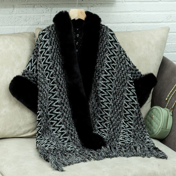 Women's Striped Knitted Tassel Cloak Loose Ethnic Style - Image 7